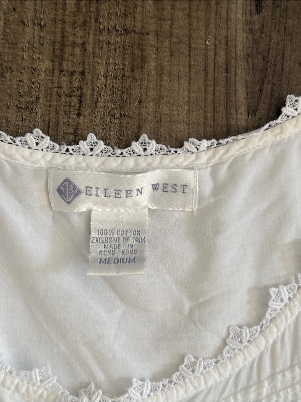 Vtg Eileen West White Cotton Maxi Nightgown Hong Kong Sz M - Picture 4 of 9
